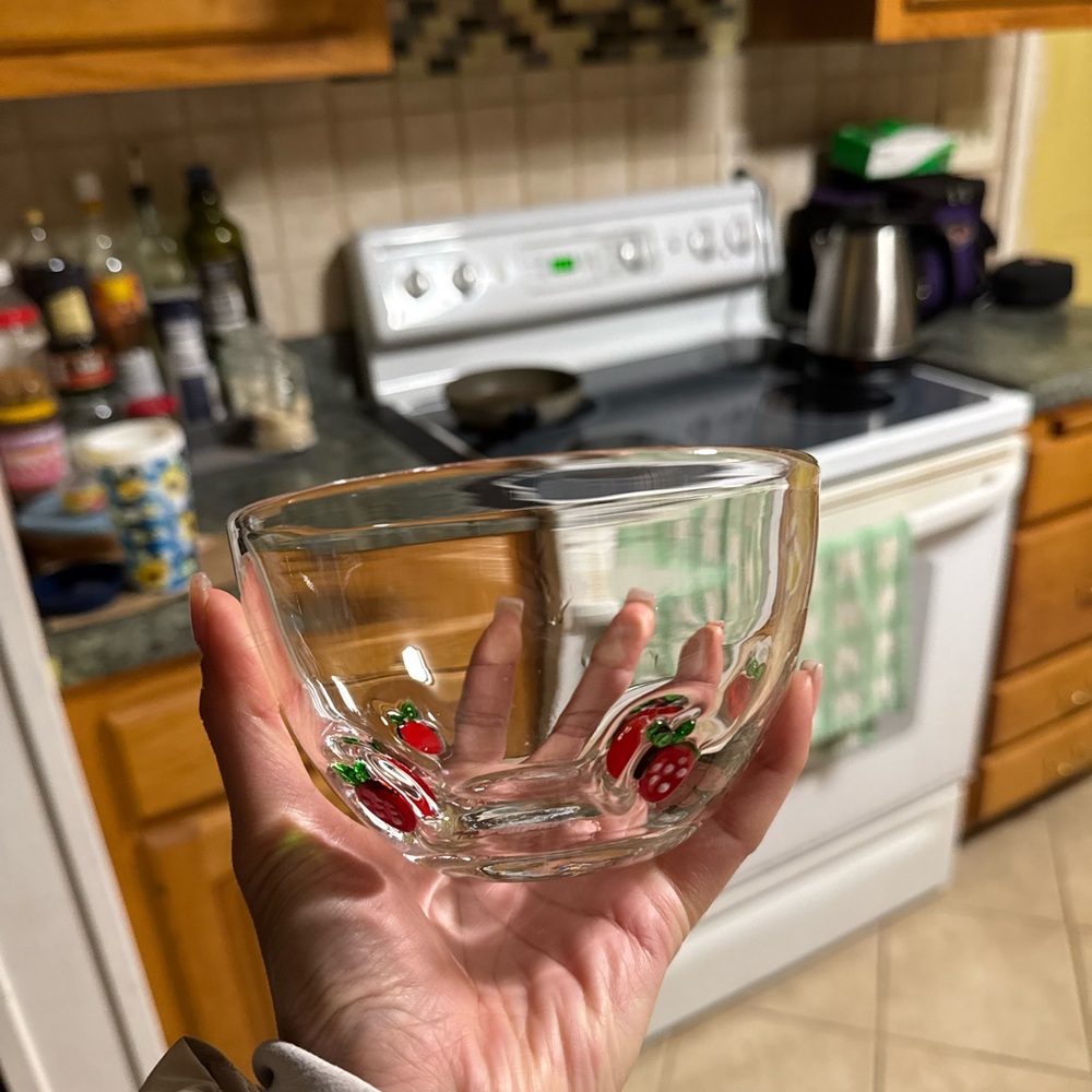Clear Glass Bowl with Strawberry Design